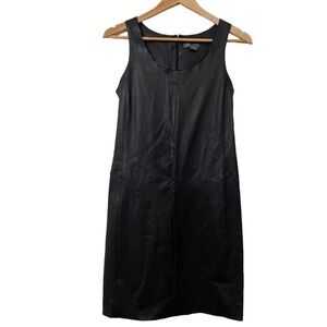 Vince. genuine soft leather mini shift dress black stretchy bodycon sleeveless 4